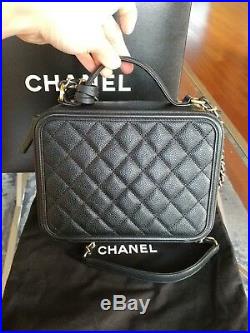 Chanel Filigree Vanity Bag Case Black Caviar Quilted Gold Hardware Medium NEW
