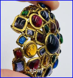 Chanel France Vintage Authentic Gold Plated Colorful Glass Gripoix Large Pin