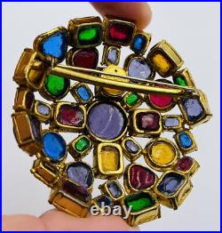 Chanel France Vintage Authentic Gold Plated Colorful Glass Gripoix Large Pin