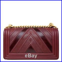 Chanel Medium Boy Bag Chevron Quilted Bordeaux with Gold Chain