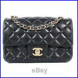 Chanel Mini Wide Navy Blue Lambskin Leather Crossbody Flap Bag Gold CC Shoulder