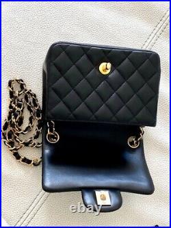Chanel Quilted Black Lambskin Square Mini Flap Bag Gold Hw
