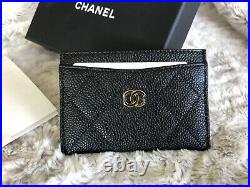 Chanel Quilted Caviar Card Holder Wallet Black With Gold Hardware
