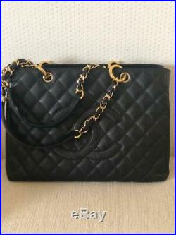 Chanel / Quilted Gold Hardware Caviar Skin Chain Grand Shopping Tote Bag France