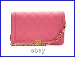 Chanel Rose Pink Leather Gold Boy Wallet on a Chain 2018 Classic Crossbody Bag