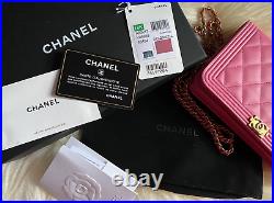 Chanel Rose Pink Leather Gold Boy Wallet on a Chain 2018 Classic Crossbody Bag