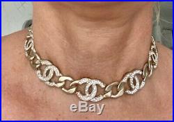 Chanel Sparkly Crystal CC Logo Link Necklace Choker