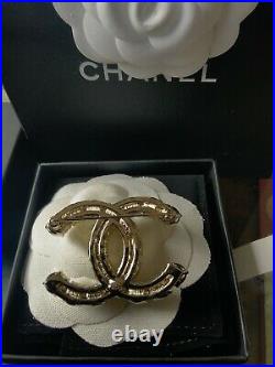 Chanel Ss21 Gold And Black Embellished Crystal Brooch