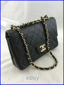 Chanel Vintage Black Quilted Leather Double Gold Chain Mini Double Flap Bag