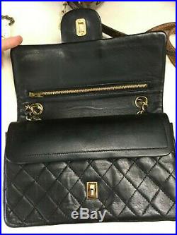 Chanel Vintage Black Quilted Leather Double Gold Chain Mini Double Flap Bag