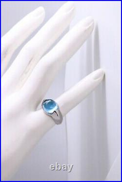 Chaumet Paris Cabochon Blue Topaz 18 Kt White Gold Ring Very Elegant