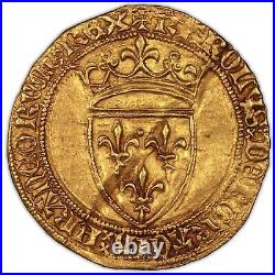 Coin France Charles VI Gold Ecu d'or a la couronne Tours