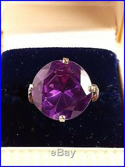 Estate 14K Yellow Gold Filigree Ring with Large Round Faceted Purple Sapphire