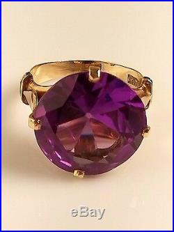 Estate 14K Yellow Gold Filigree Ring with Large Round Faceted Purple Sapphire