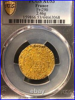 FRANCE 1380-1422 CHARLES VI GOLD ANGEL ND OR PCGS AU 53 FR-290, D-372 Rare Coin