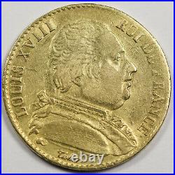 FRANCE 1815 A Louis XVIII Uniform 20 FRANCS 6.45 Gram GOLD Coin XF+ KM#706.1