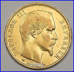FRANCE 1859 BB Napoléon III 20 FRANCS 6.45 Gram GOLD Coin XF 0.1867 AGW KM 781.2