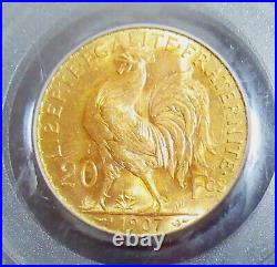 FRANCE 1907 gold 20 Francs Paris mint. PCGS MS 65