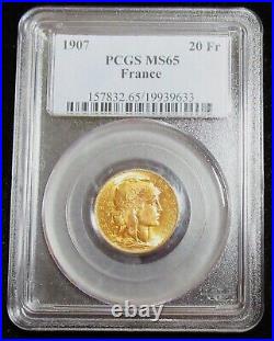 FRANCE 1907 gold 20 Francs Paris mint. PCGS MS 65
