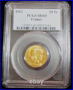 FRANCE 1912 gold 20 Francs Paris mint. PCGS MS 65