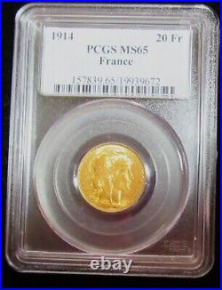 FRANCE 1914 gold 20 Francs Paris mint. PCGS MS 65
