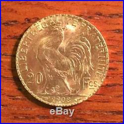 FRENCH ROOSTER GOLD COIN France Gold 20 Franc AU 1908