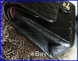 FULL SET CHANEL Black Lambskin Leather CC 24K Gold Chain Medium Double Flap Bag