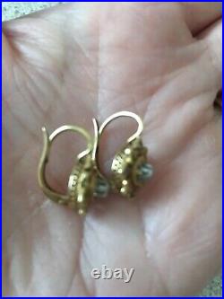 Fine Antique French 18ct Gold Seed Pearl Dormeuses Earrings