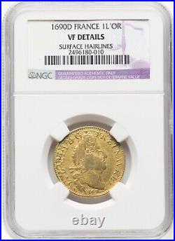France 1690 Louis XIV 1 Louis d'Or The Sun King NGC VF Details