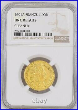 France 1691A Louis D'or Gold KM# 278.1 / #534 NGC Cert UNC Details