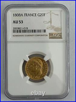 France 1808A 20 Francs Gold KM# 687.1 / F. 515/2 NGC Certified AU 53