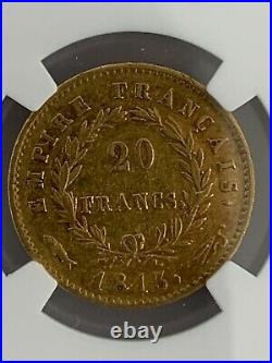France 1813 Flag 20 Francs Gold KM# 695.11/F. 516/37 NGC Certified AU 50