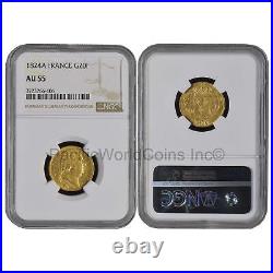 France 1824A 20 Francs Gold NGC AU55 SKU#6278