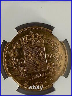 France 1824A Charles X 40 Francs Gold KM# 721.1/F543.1 NGC AU Details