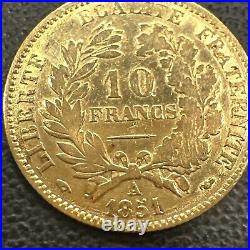 France 1851-A GOLD TEN 10 Francs KM 770 Better Early Date Low Survival