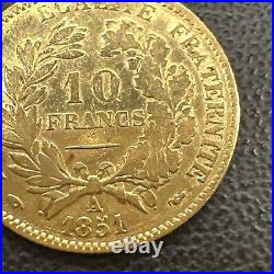 France 1851-A GOLD TEN 10 Francs KM 770 Better Early Date Low Survival