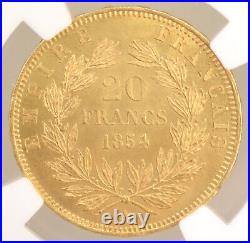 France 1854 Gold 20 Francs NGC MS65 Napoleon III
