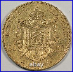 France 1857 A 50 Francs Gold Coin Choice AU Napoleon III KM#785.1 0.4667 Oz AGW