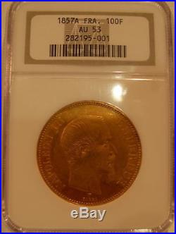 France 1857 A Gold 100 Francs NGC AU-53 Napoleon 3
