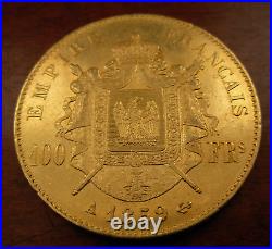 France 1859 A Gold 100 Francs AU Napoleon III