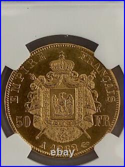 France 1862A 50 Francs Gold KM# 804.1 / F. 548/1 NGC Certified MS 61