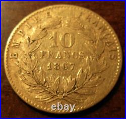 France 1867 A Gold 10 Francs XF Napoleon III