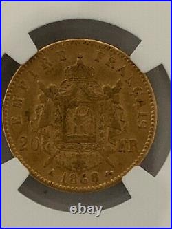 France 1868A 20 Francs Gold KM# 801.1 / F. 532/18 NGC Certified AU 58