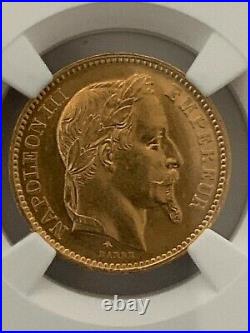 France 1868A 20 Francs Gold KM# 801.1 / F. 532/18 NGC Certified MS 61