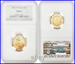 France 1876A 20 Francs Gold NGC MS63 Sku# 3870