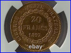 France 1897A 20 Francs Gold KM# 825 / F. 533/22 NGC Certified MS 63