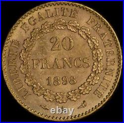 France 1898 Gold 20 Francs Angel KM#825 about Unc