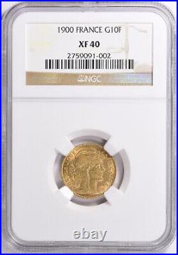 France 1900 Gold 10 Francs Gad 1017 NGC XF-40 Rooster $588.88