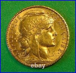 France 1905-a (paris) Gold 20 Francs Coin Third Republic Era