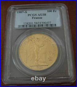 France 1907 A Gold 100 Francs PCGS AU58 Angel
